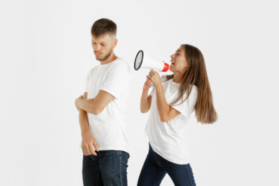 beautiful young couple s portrait isolated white