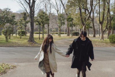 full shot couple walking together